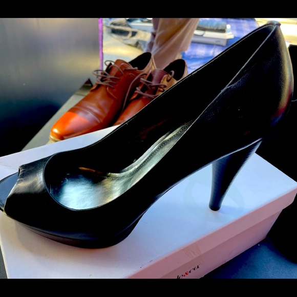 Black leather platform heels.  Very comfortable and sassy. - Picture 1 of 2